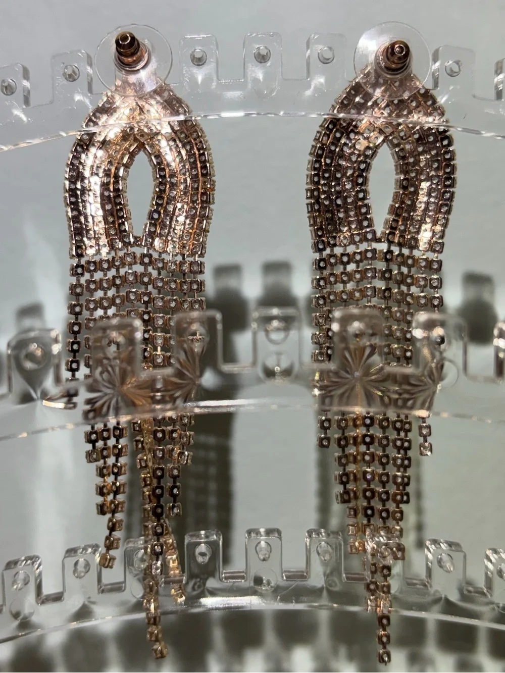 NWOT Rose Gold Crystal Fringe Drop Dangly Chandelier Pierced Earrings